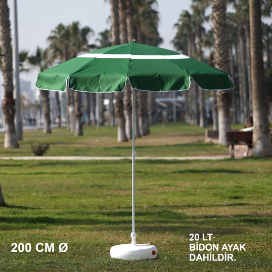 Branda Marketim Yeşil - Beyaz Plaj Şemsiyesi 200 cm Ø (Bidon Ayak Dahil)