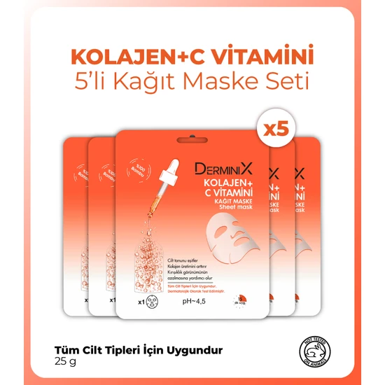 Derminix  + C Vitamini Kağıt Maske Seti 5 Adet