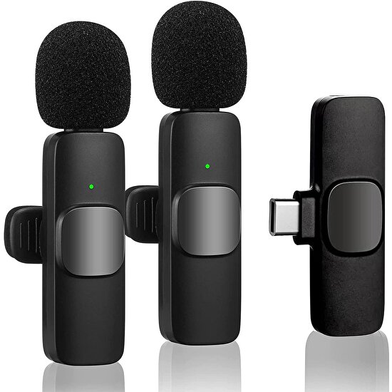 Comse  K9 Type-C Wireless Kablosuz Yaka Mikrofonu Tak Çalıştır Android Telefon Tablet Ipad Çiftli Yaka Mikrofonu