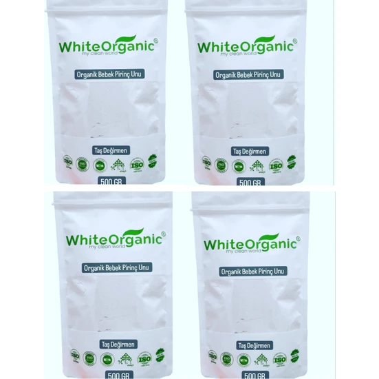 White Organic Tam Pirinç Unu 500 gr +6 Ay 4 Adet Bebek Ek Gıdası Taş Değirmen
