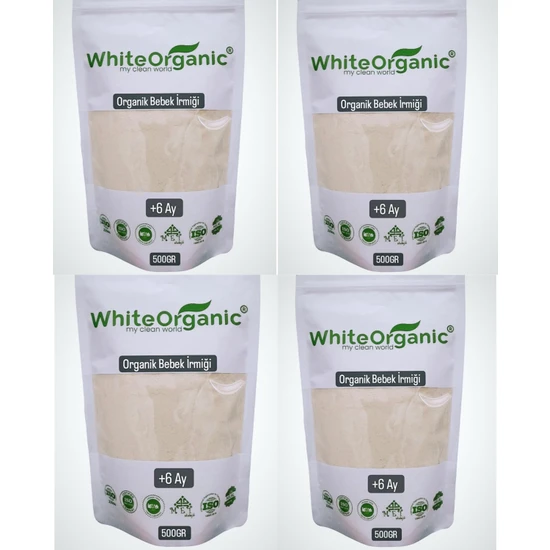 White Organic Bebek Irmiği 500 gr +6 Ay 4 Adet Bebek Ek Gıdası Taş Değirmen