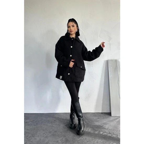 Elbee Fashion Woman Cepli Yumoş Kaban - Siyah