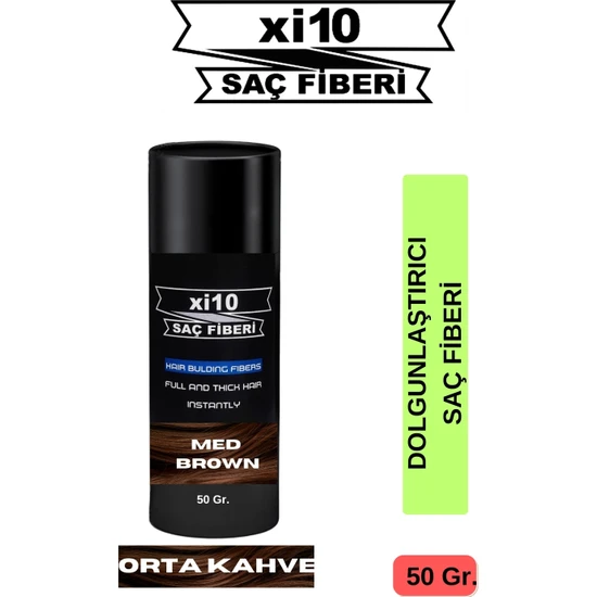 XI10 50 Gr.  Orta Kahve (Med Brown) Hair Fiber Saç Tozu Topik - Topaklanma Yapmaz