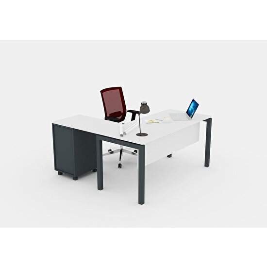 Çağın Ofis Mobilyaları Galaxy 160 cm Yüksek Kesonlu Beyaz Çalışma Ofis Masa (Beyaz/antrasit)