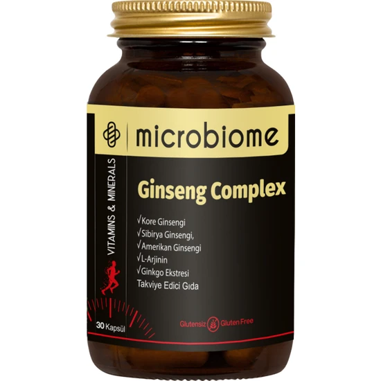 Microbiome Ginseng Complex Kore, Sibirya, Amerikan Ginsengi, L-Arjinin ve Ginkgo Biloba 30 Kapsül