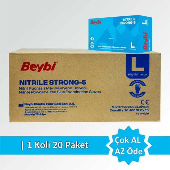 Beybi Nitril Strong Pudrasız Muayene Eldiveni - Koli (20 Paket)