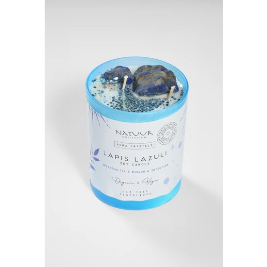 Natuur Collection 1881 Aura Kristalleri Koleksiyonu Lapis Lazuli Taşlı Soya Mumu - Sandal Ağacı & Çay Ağacı Kokulu Organik & Vegan