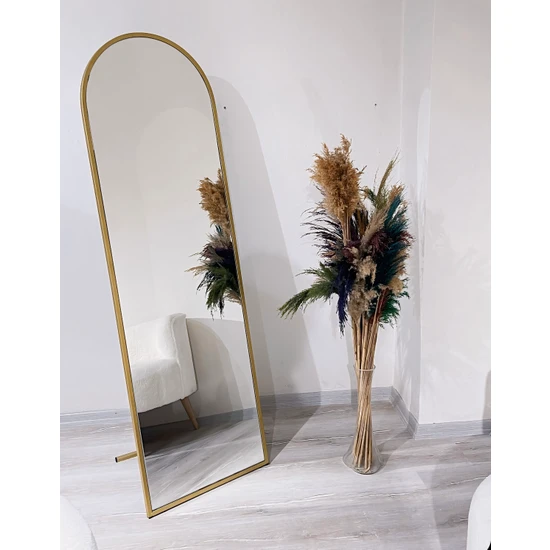 Ersan Dizayn Gold Metal Çerçeve Oval Ayaklı Boy Aynası 50X160