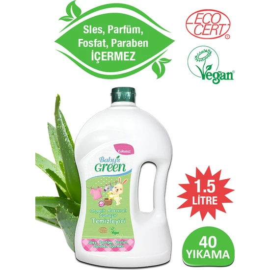Baby's Green Sertifikalı Organik Aloe Veralı Bebek Çamaşır Deterjanı 1500 ml (40 Yıkama)