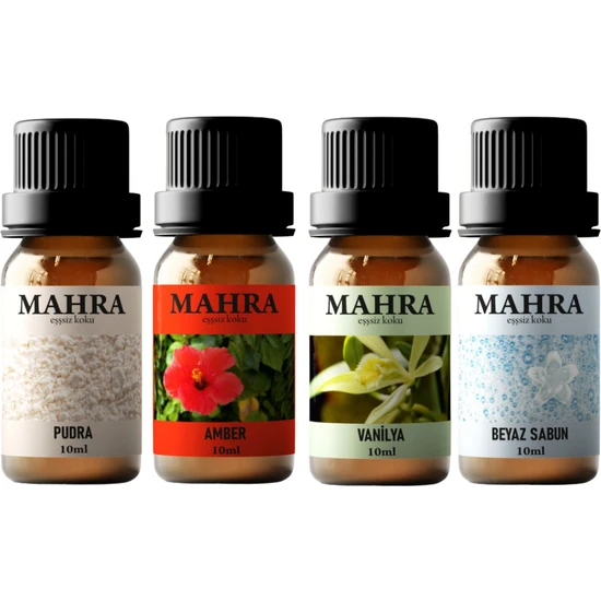 Mahra 4'lü Set Esansiyel Uçucu Koku Yağı Buhurdanlık Yağı Difüzör Esansı Ortam Oda Kokusu 10 ml x 4 Adet