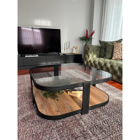 Lisso Home Valencia Orta Sehpa Temperli Füme Cam Metal  Profil  Ayak  Demonte