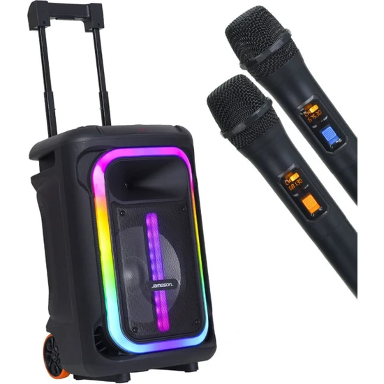 Jameson 12'' 3000W 2 El Telsiz Mikrofonlu LED Aydınlatmalı Portatif Ses Sistemi TR-12 Pro