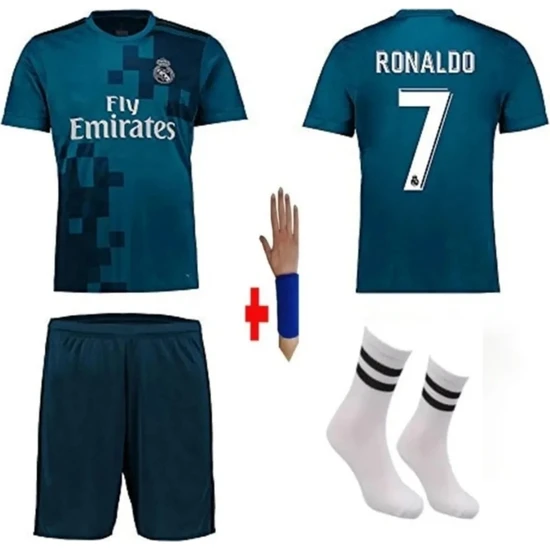 FireBall Real Madrid 2018 Ronaldo Turkuaz Deplasman 4 Lü Set Çocuk Forması