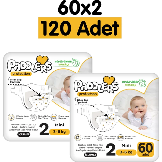 Paddlers Protection Bebek Bezi 2 Numara Mini 120 Adet (3-6 Kg) 2'li Jumbo Set