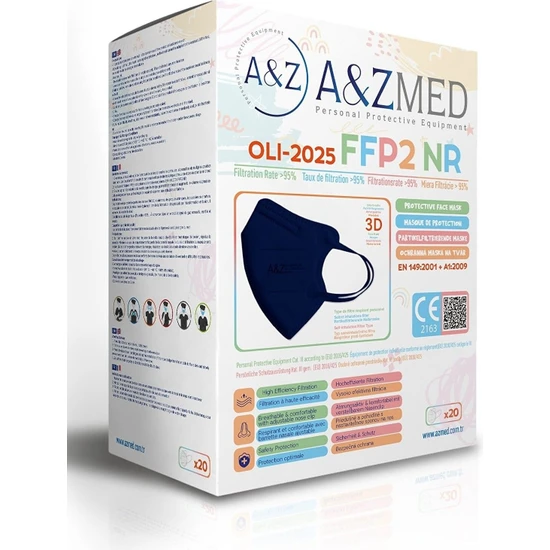 A&Z Med Ffp2 N95 Çocuk Maskesi Telli ve Tek Tek Paketli 20 Adetlik 1 Kutu - Mavi
