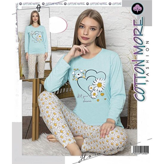 Cotton More Kadın Homewear Papatya Desenli Pijama Takımı Yeni Sezon