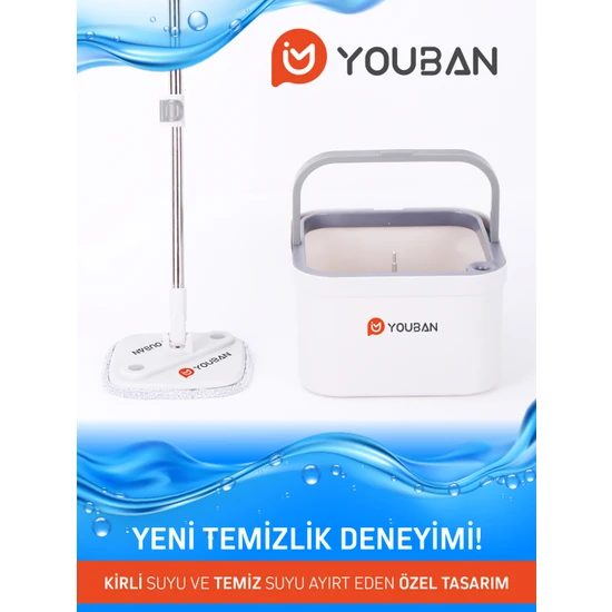 Youban Temiz Su ile Kirli Suyu Ayıran Otomatik Temizlik Seti Pro +1 Yedek Mop Bezli