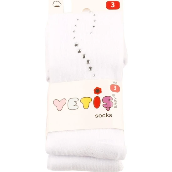 Yetiş Socks Taşlı Kız Kilotlu Çorap Beyaz