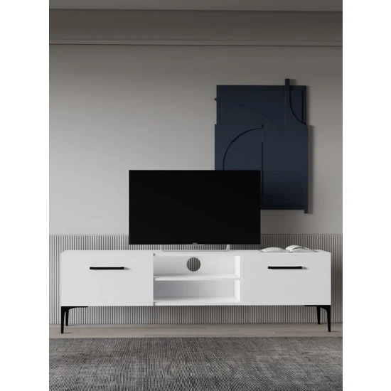 Regisan Tv Ünitesi Tv Sehpası Televizyon Sehpası Masası 140X30 cm Beyaz
