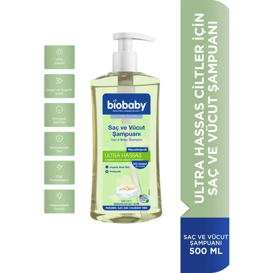 Biobaby Ultra Hassas Saç Ve Vücut Şampuanı 500 ml Prebiyotik Alman Papatyası - Organik İçerik