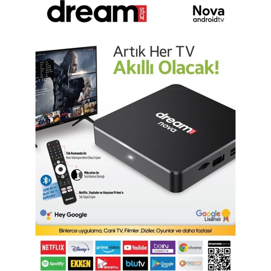 Dreamstar Nova 4K Android Tv - Lisanslı Android 32GB Hafıza