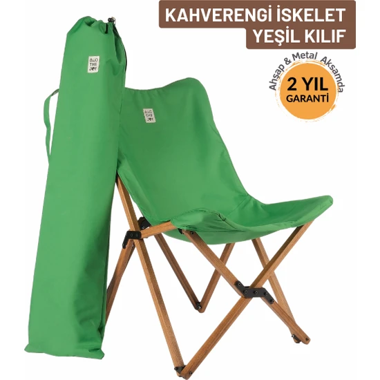 Bag The Joy Ahşap Katlanır Kamp & Bahçe Sandalyesi – Kahverengi  - Yeşil  Kılıf