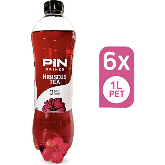 Pin Hibiskus Çayı - Şekersiz & Kalorisiz - 1 Litre x 6 Adet