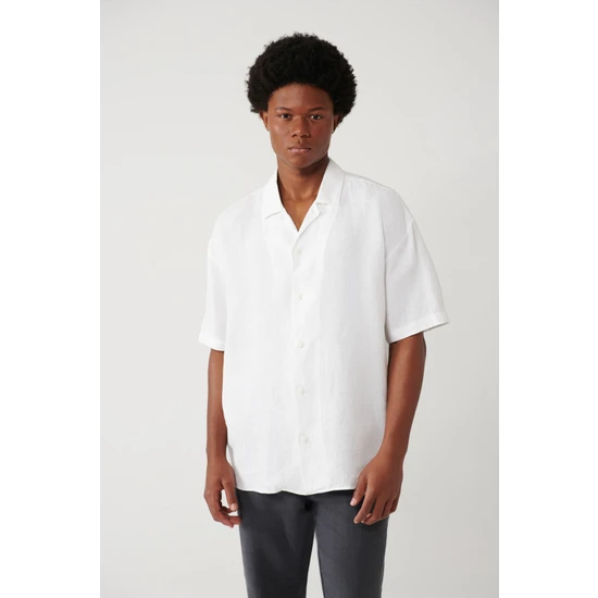 Avva Erkek Beyaz Apaj Yaka %100 Keten Kısa Kol Oversize Fit Gömlek A41y2209 hepsiburada