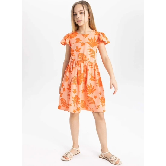 DeFacto Kız Çocuk Çiçekli Kısa Kollu Elbise B4339A824SM