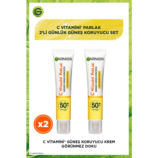 Garnier 2'li Garnier C Vitamini Parlak Günlük Güneş Koruyucu Fluid Yüz Kremi Görünmez Doku SPF50+ 40 ml