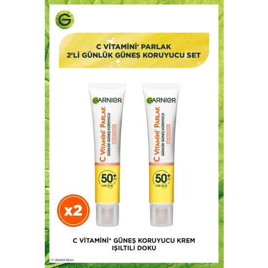 Garnier 2'li Garnier C Vitamini Parlak Günlük Güneş Koruyucu Fluid Yüz Kremi Işıltılı Doku SPF50+ 40 ml