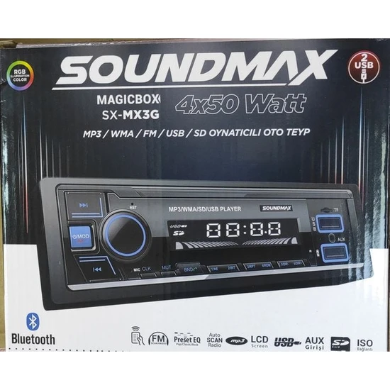 Soundmax SX-MX3G Oto Teyp Usb/bluetooth/sd/aux/kumanda 2 Amfi Çıkışlı