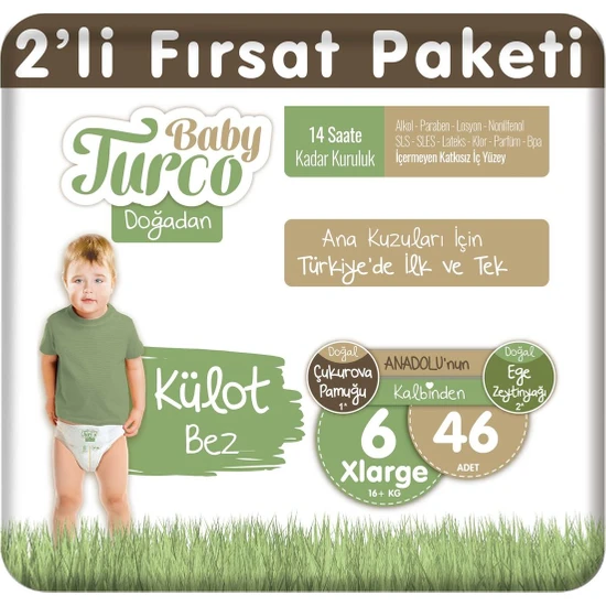 Baby Turco Doğadan 2'li Fırsat Paketi Külot Bez 6 Numara Xlarge 46 Adet