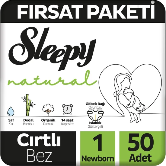 Sleepy Natural Fırsat Paketi Bebek Bezi 1 Numara Yenidoğan 50 Adet