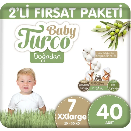 Baby Turco Doğadan 2'li Fırsat Paketi Bebek Bezi 7 Numara Xxlarge 40 Adet