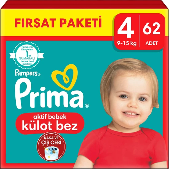 Prima Bebek Bezi Külot Bez 4 Numara 62 Adet Fırsat Paketi