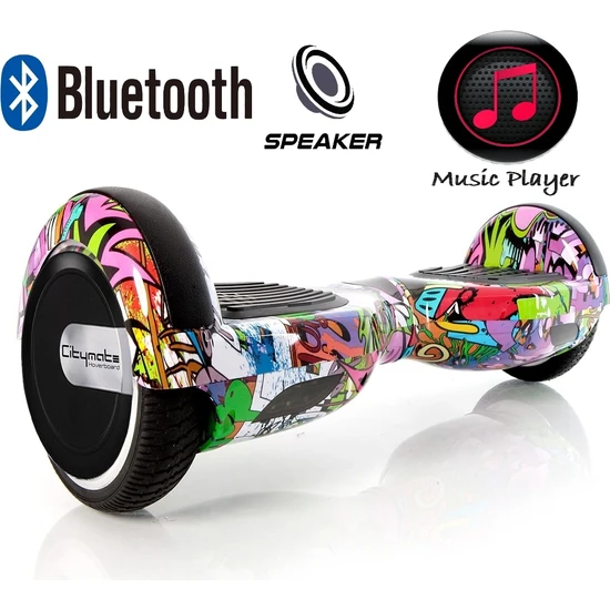 Citymate Elektrikli Kaykay Hoverboard Bluetooth Hoparlörlü 6.5 Inch Akıllı Dengeli -  Grafiti Desenli