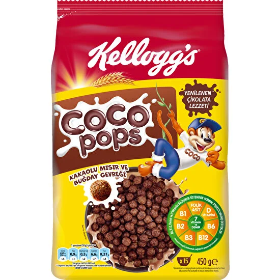 Kellogg's Coco Pops Çikolatalı Buğday ve Mısır Gevreği 450 Gr; Lif; Demir ve 6 Vitamin içerir