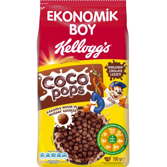 Kellogg's Coco Pops Çikolatalı Buğday ve Mısır Gevreği 700 Gr; Lif; Demir ve 6 Vitamin içerir