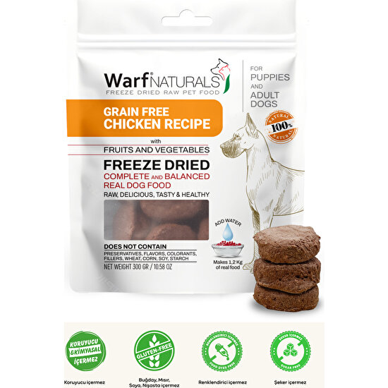 Warf Naturals Freeze Dried Köpek Maması - Tavuk Etli %100 Doğal Koruyucu Içermez