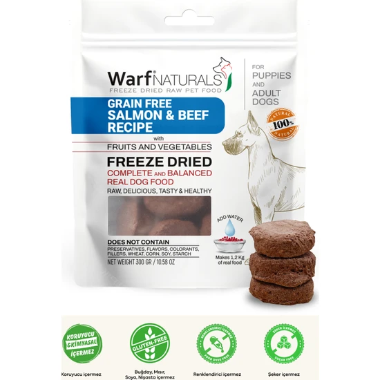 Warf Naturals Freeze Dried Köpek Maması - Somon & Dana Etli %100 Doğal Koruyucu Içermez