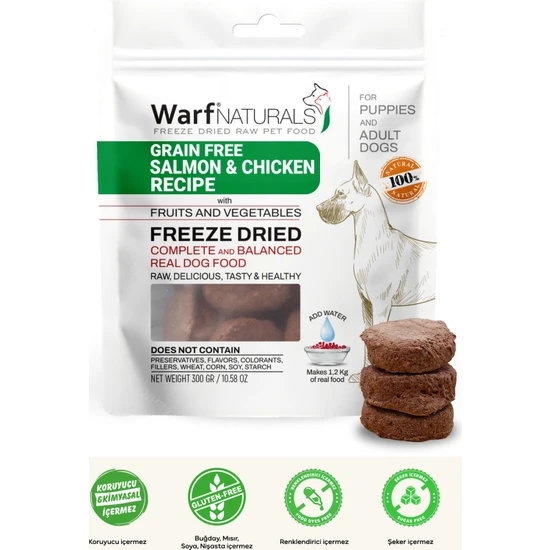 Warf Naturals Freeze Dried Köpek Maması - Somon & Tavuk Etli %100 Doğal Koruyucu İçermez