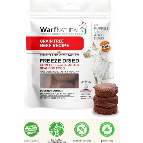 Warf Naturals Freeze Dried Köpek Maması - Dana Etli %100 Doğal Koruyucu Içermez