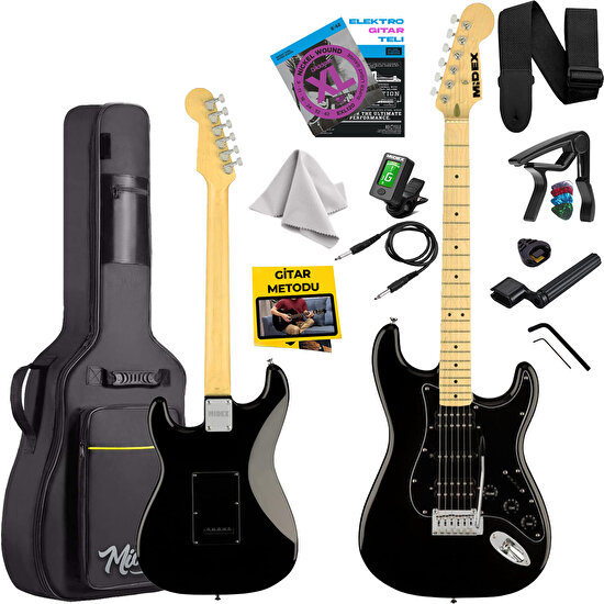 Midex RPH-40BK Full Black Elektro Gitar Seti HSH Manyetik Maple Klavye Üst Kalite
