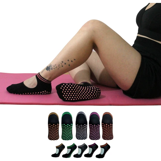 KBS 5 Çift Pamuklu Renkli Kaymaz Taban Silikon Baskılı Yoga Fitness Pilates Ve Aktivite Kadın Çorabı