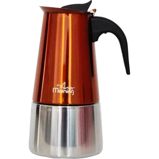 Any Morning FE001-6 Espresso Kahve Makinesi Paslanmaz Çelik Indüksiyonlu Moka Pot 300 ml Bakır