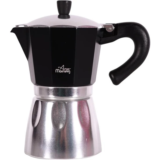 Any Morning Hes-6 Espresso Kahve Makinesi Alüminyum Moka Pot 240 ml Siyah