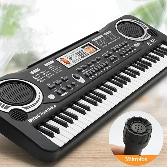 Inters Tech Çocuklar Için Org Piyano Elektronik Keyboard 61 Tuşlu Klavye Mikrofonlu Pilli Karaoke Enstrüman
