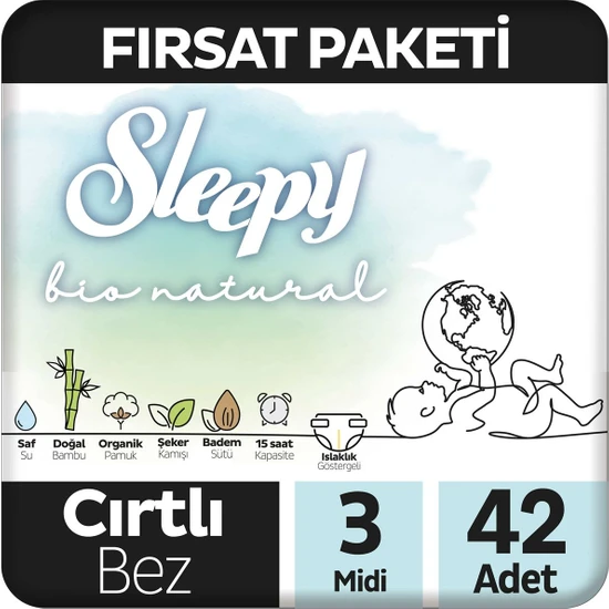 Sleepy Bio Natural Fırsat Paketi Bebek Bezi 3 Numara Midi 42 Adet