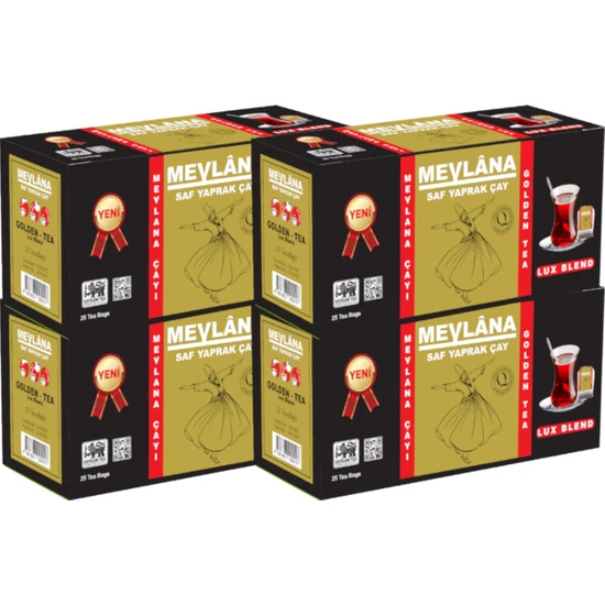 Mevlana Çay 4 x 25'li - %100 Ceylon Sri Lanka Sallama Mevlana Tea Group Bardak Poşet Siyah Saf Yaprak Çay